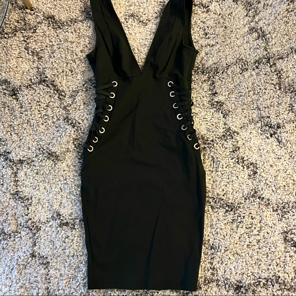 Sexy Forest Green Dress with Gold Embellishments